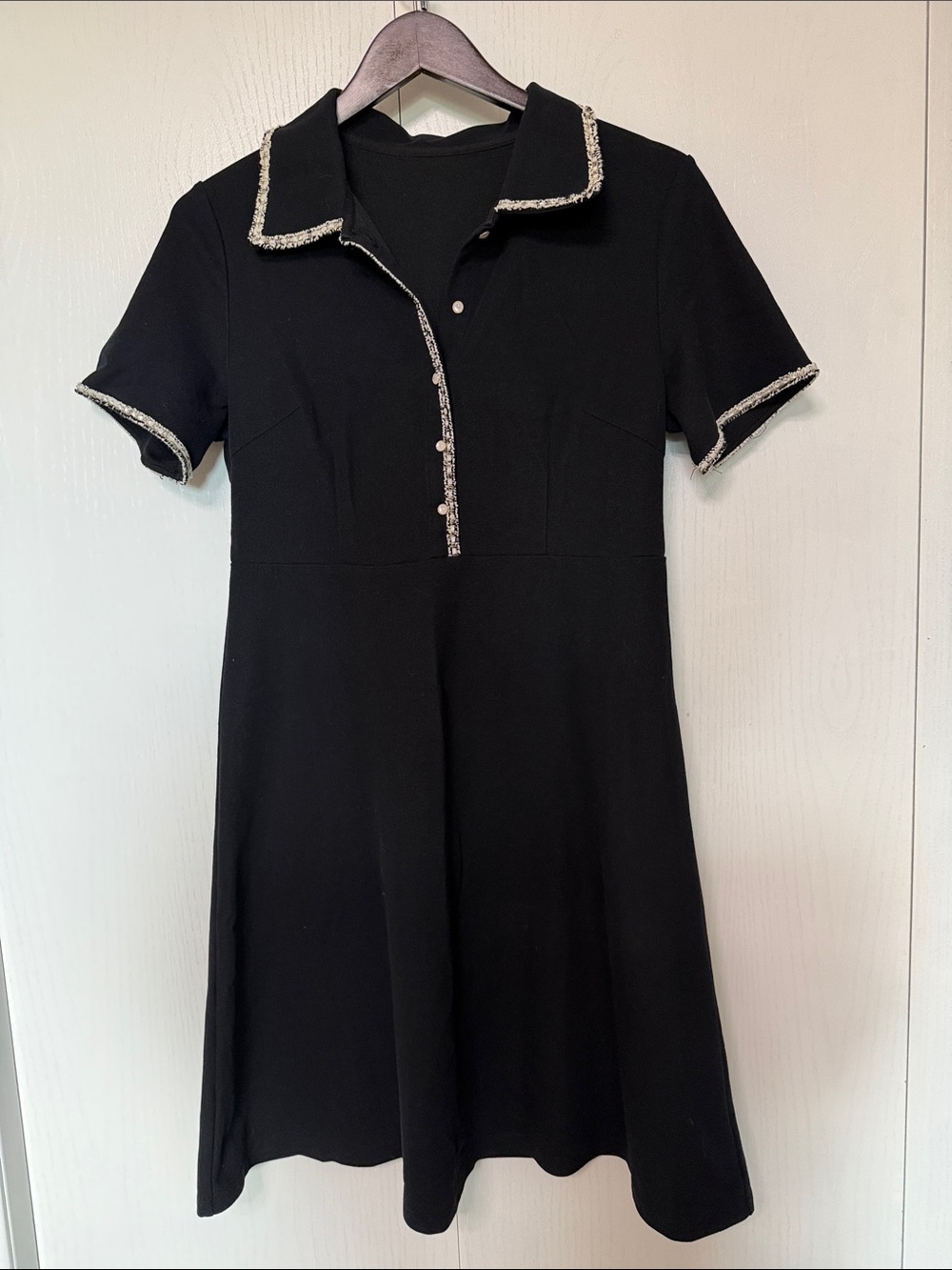 Black Short-Sleeve Polo Dress with Trim